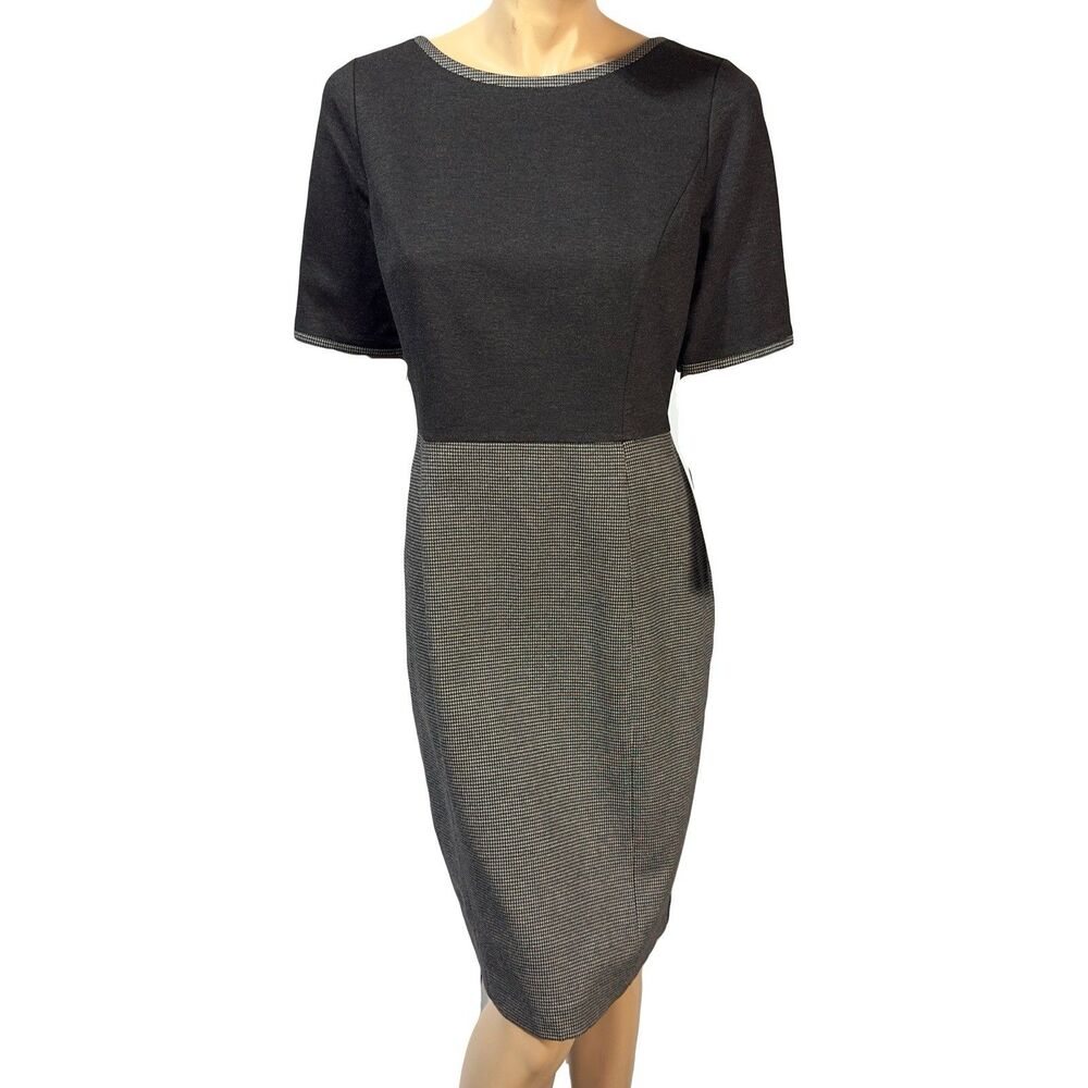 TALBOTS Women’s Knit Sheath Dress Size 8 Colorblock Short Sleeve Gray NWT